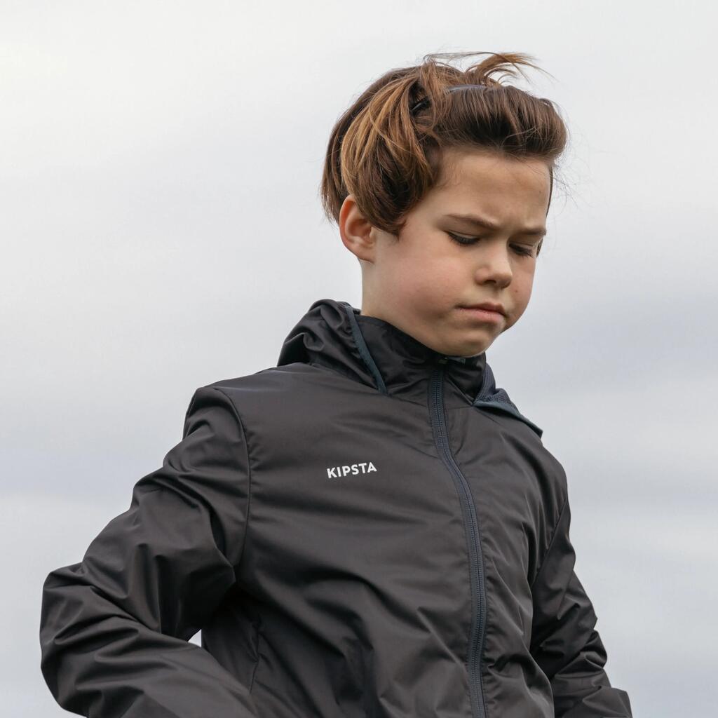 Kids Unisex Waterproof Football Jacket By Kipsta In Black