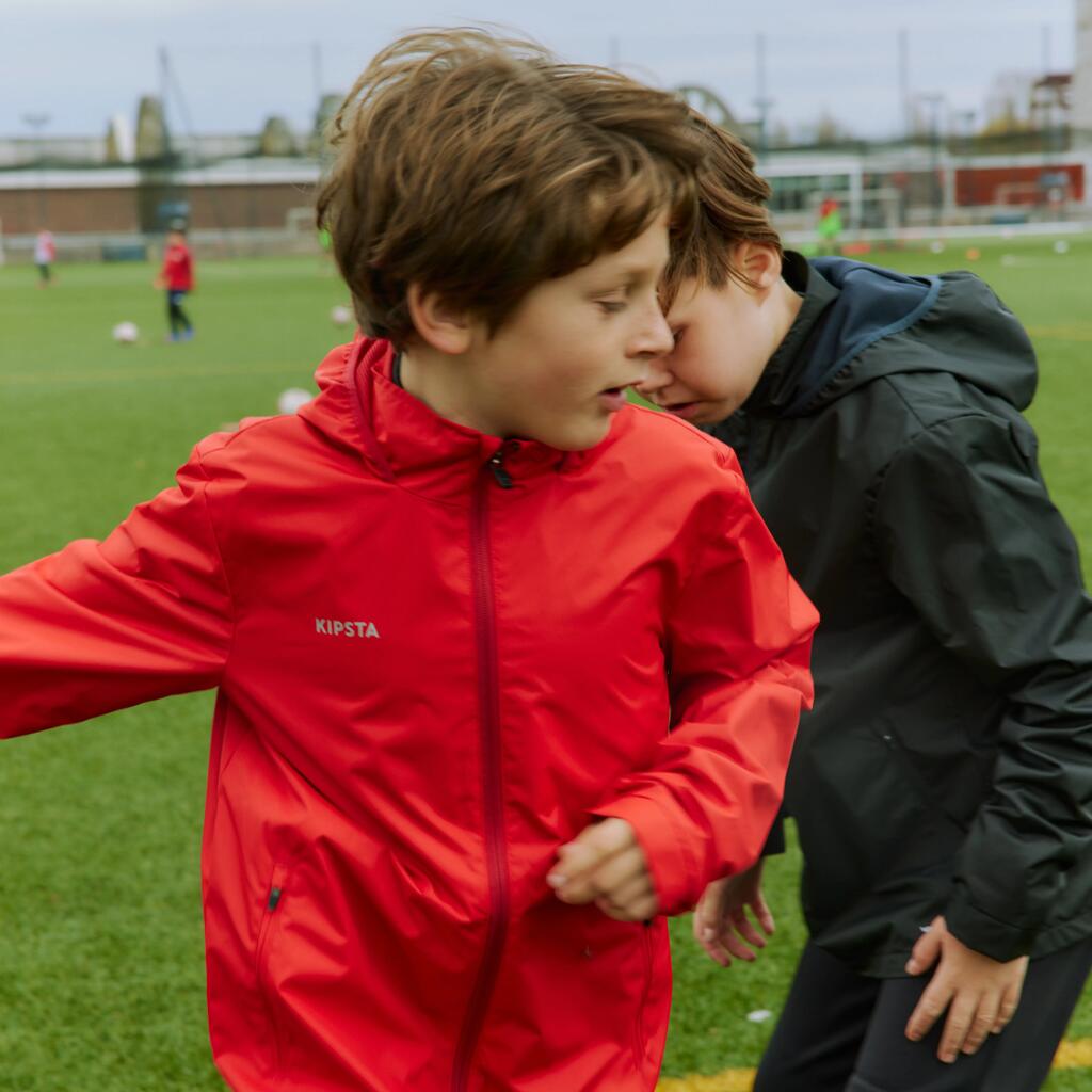 Detská futbalová bunda Viralto Letters nepremokavá modrá