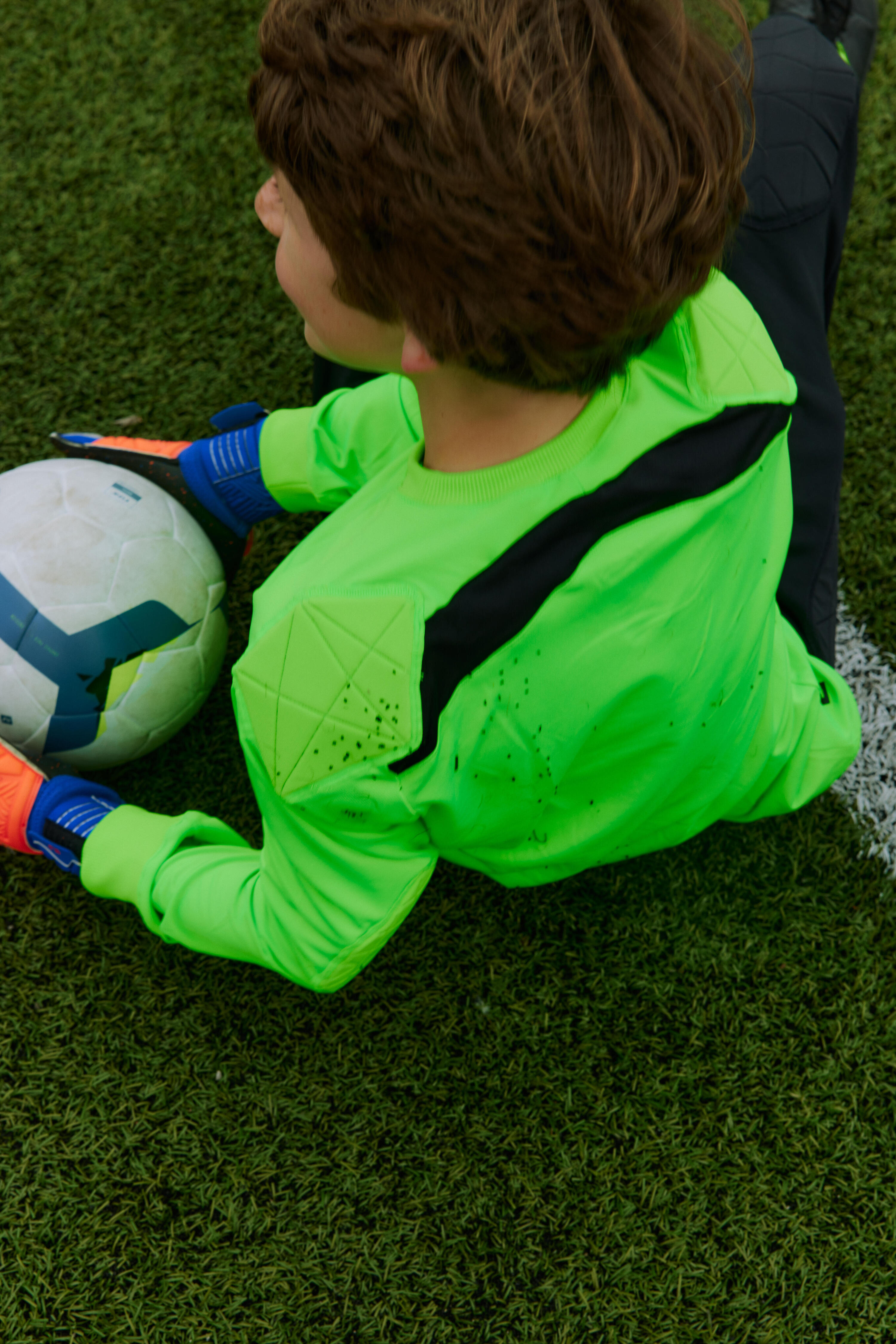 Guantes de futbol naranja con azul para niños F500 Viralto Shielder 9/18