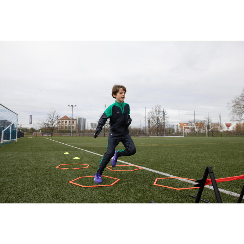 Voetbalsweater met halve rits voor kinderen VIRALTO CLUB groen en carbongrijs