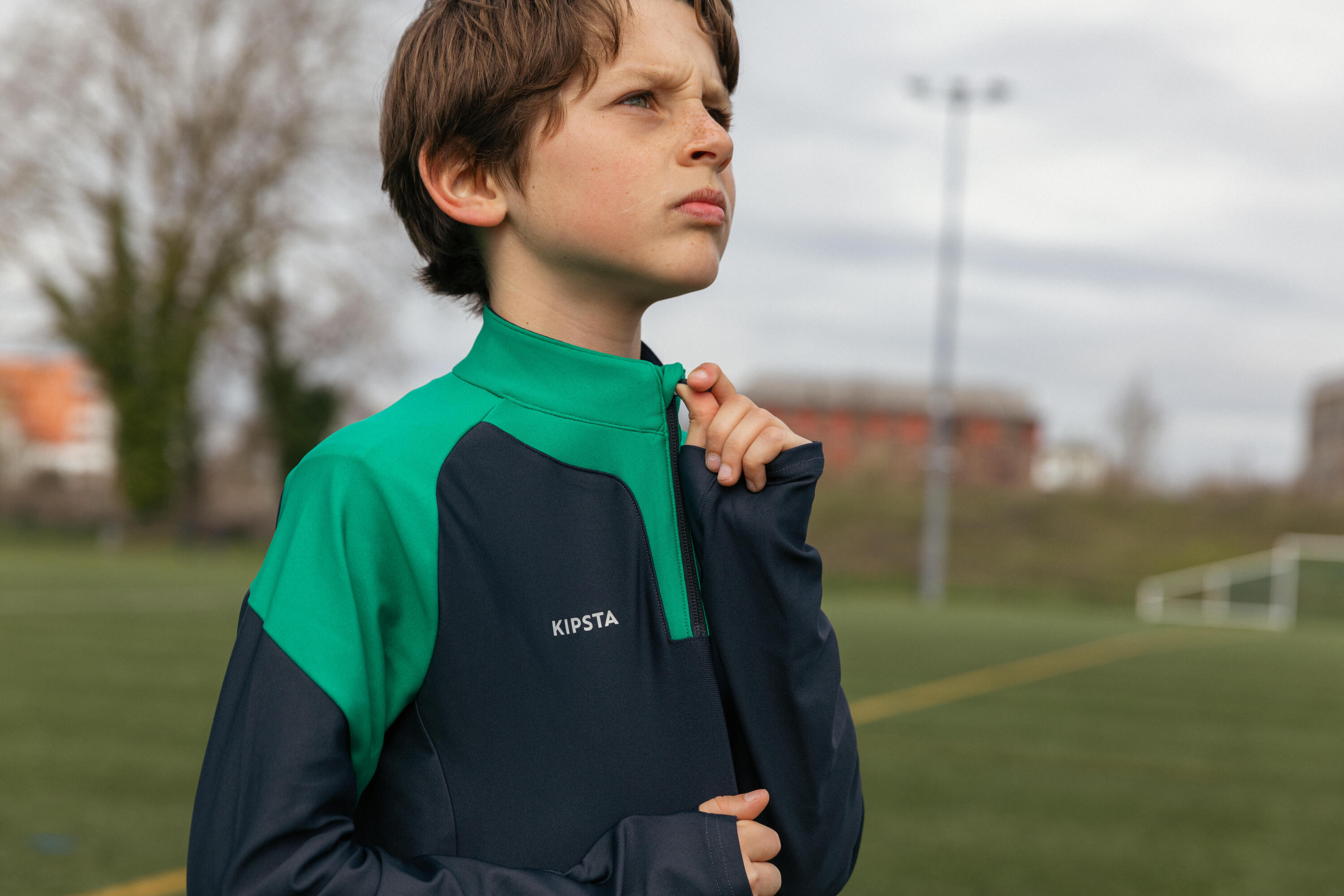 Sweatshirt de Futebol com 1/2 Fecho Criança VIRALTO CLUB Verde/Cinzento 8/13