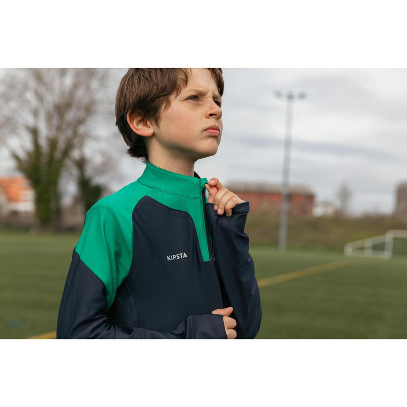 Voetbalsweater met halve rits voor kinderen VIRALTO CLUB groen en carbongrijs