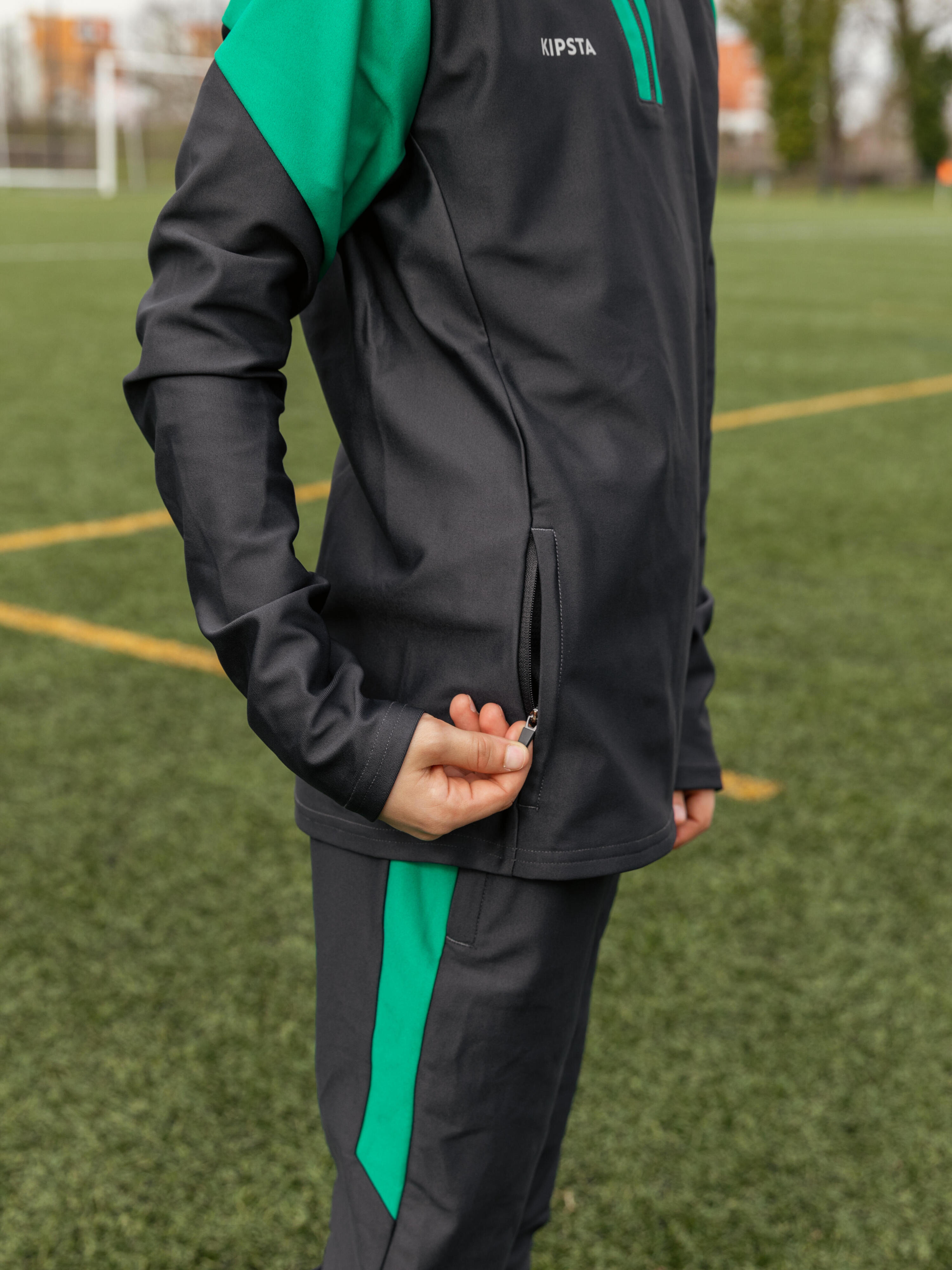 Calças de Futebol Criança VIRALTO CLUB Cinzento Carbono/Verde 9/12