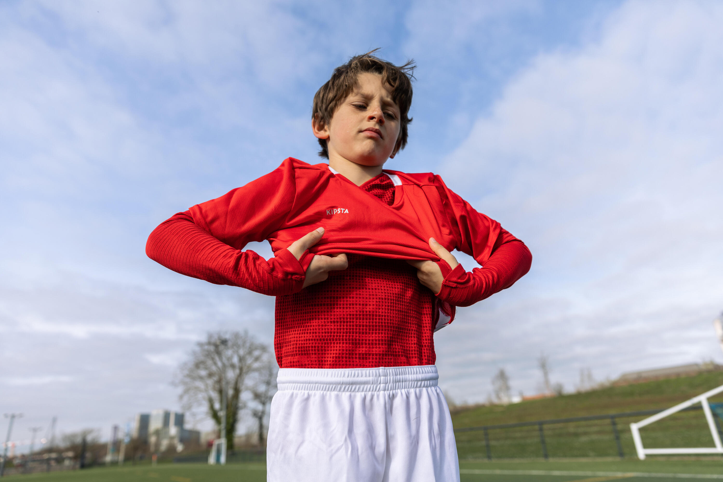 Sous-maillot de foot thermique seamless manches longues enfant, Keepdry rouge 11/13