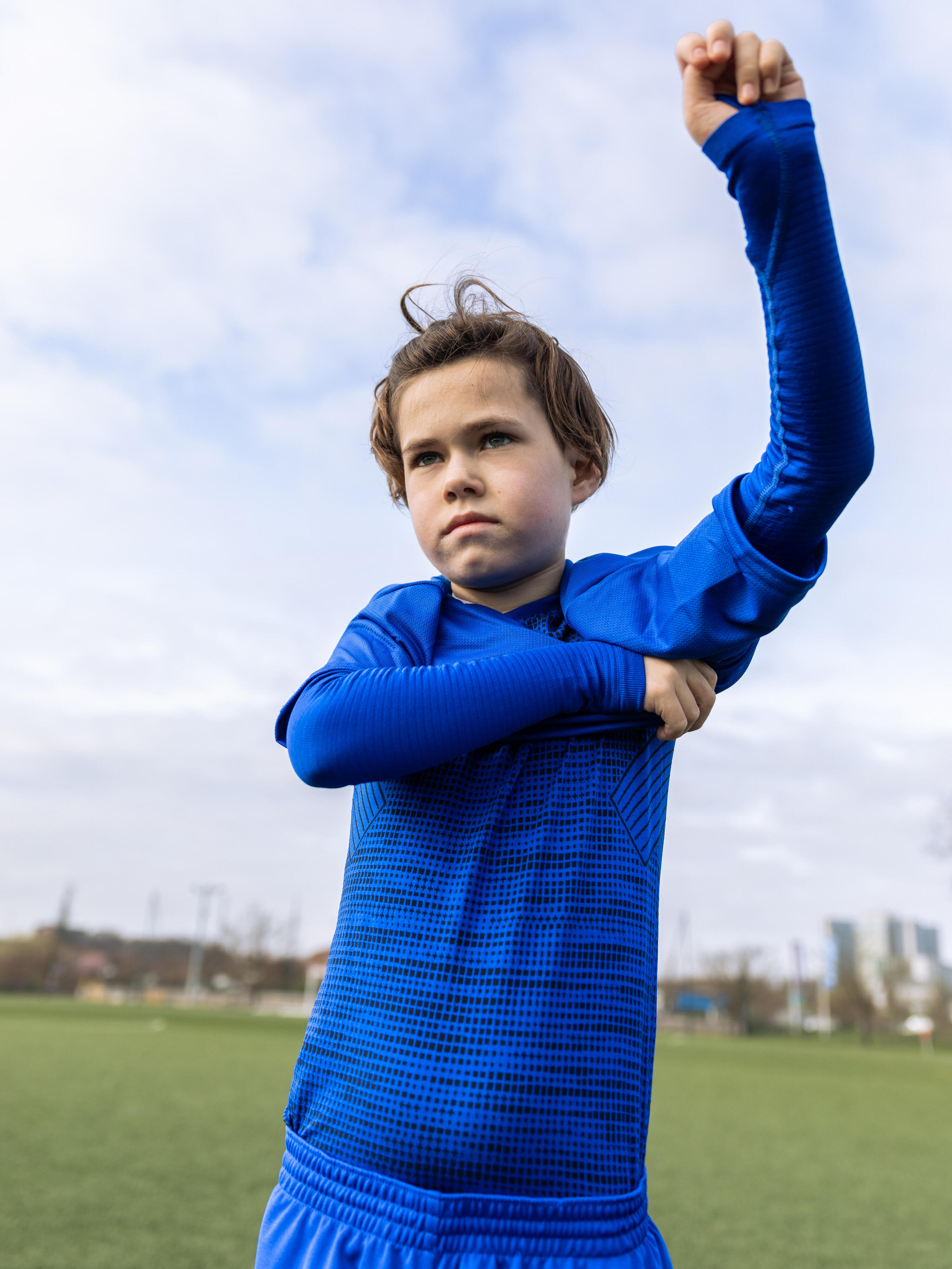 Camiseta térmica de fútbol manga larga Niño Kipsta Keepdry 500 azul 9/11