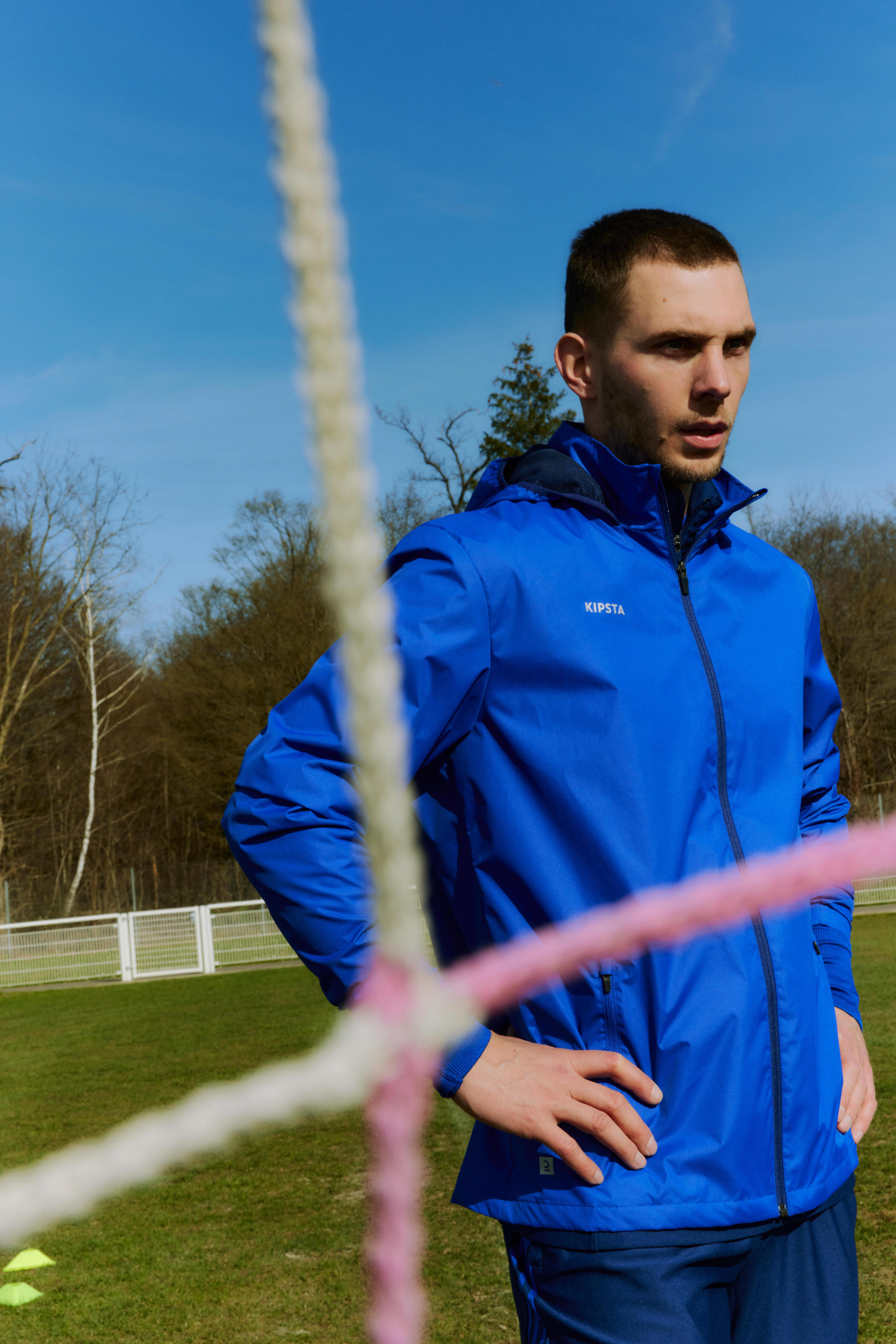 Chaqueta impermeable de fútbol adulto, Viralto Club azul 5/6