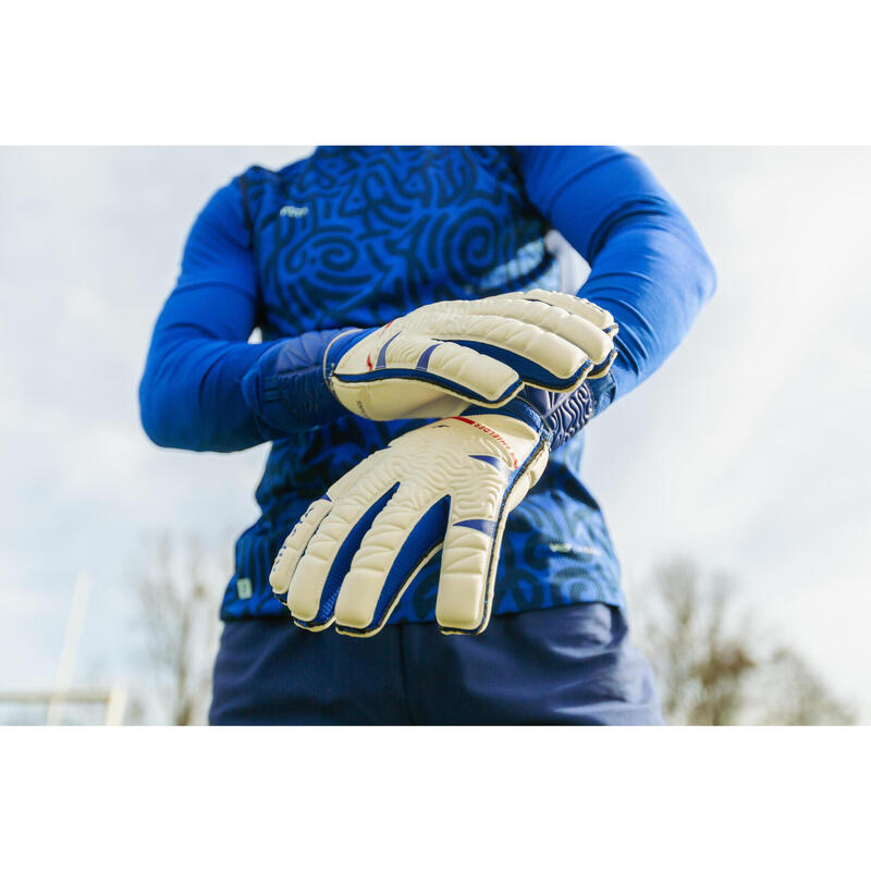Damen/Herren Fussball Torwarthandschuhe - F500 Viralto Shielder weiss/blau