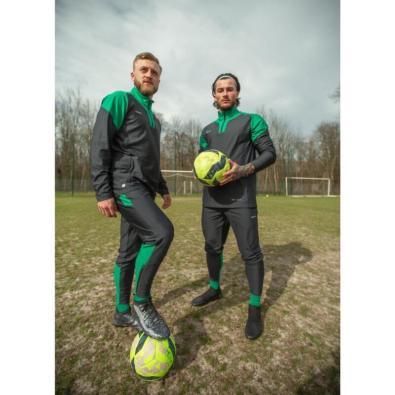 Bluză cu fermoar scurt Fotbal VIRALTO CLUB Gri-Verde Bărbați 