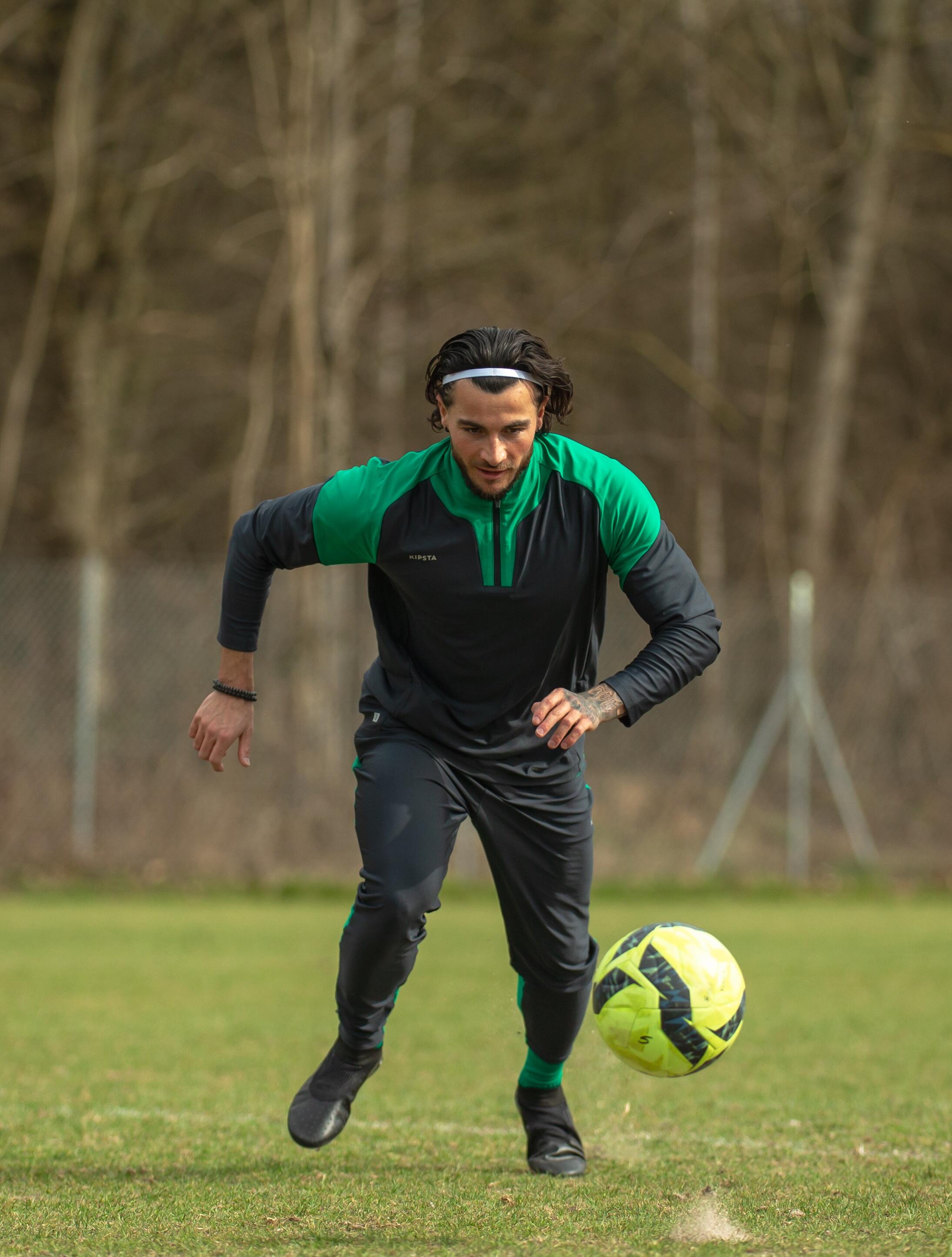 Sudadera de fútbol 1/2 cremallera VIRALTO CLUB gris carbono y verde 14/20