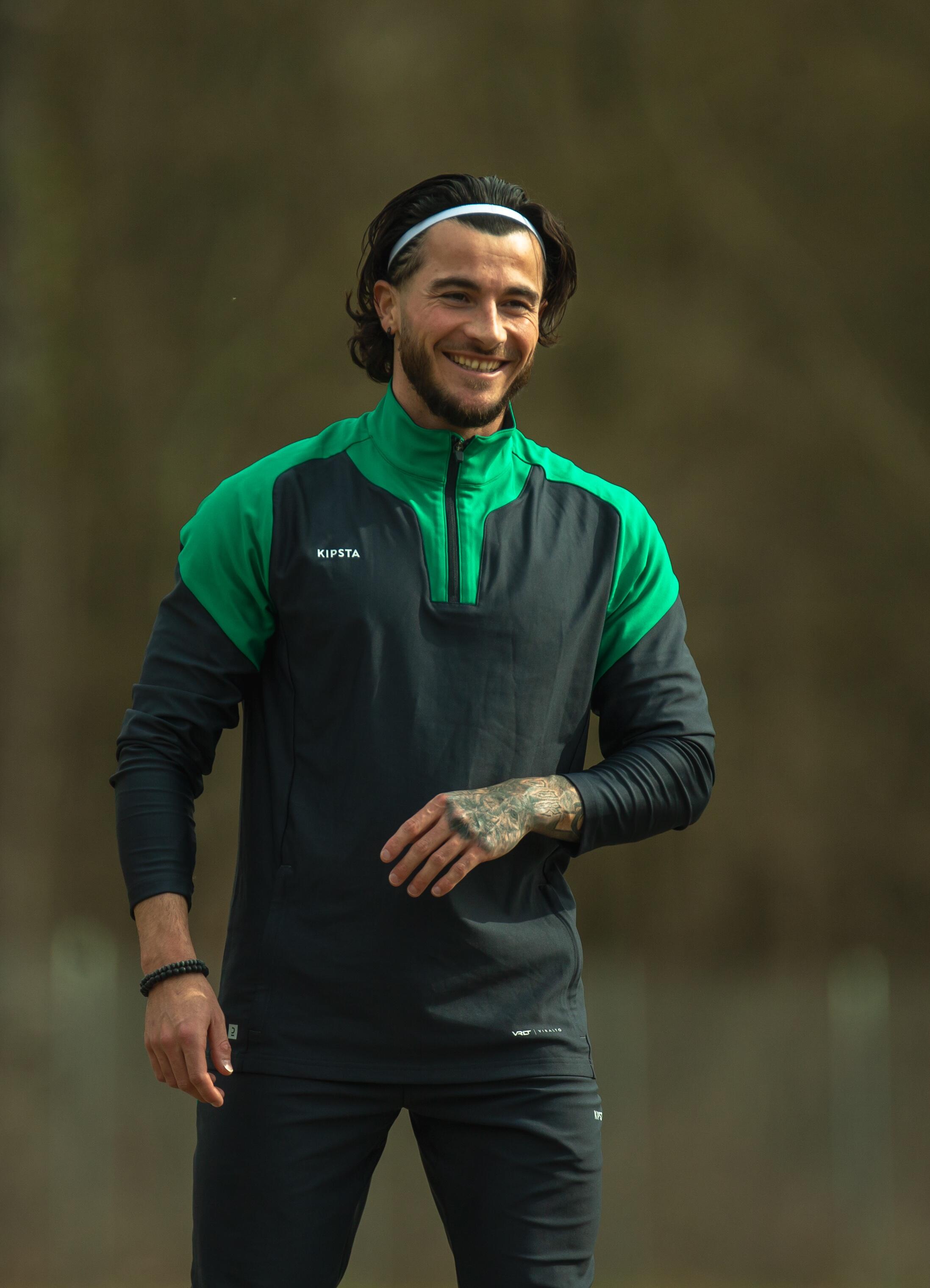 Sudadera de fútbol 1/2 cremallera VIRALTO CLUB gris carbono y verde 12/20