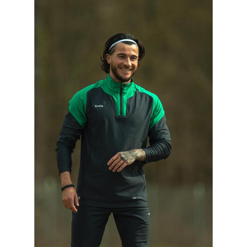 Bluză cu fermoar scurt Fotbal VIRALTO CLUB Gri-Verde Bărbați 