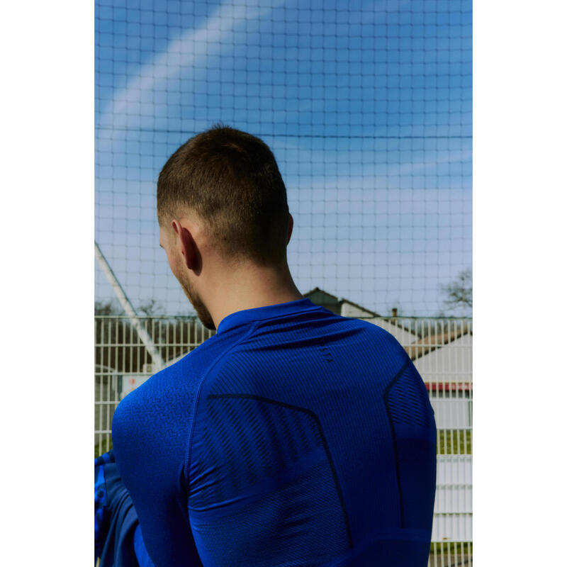 Camiseta térmica de fútbol manga larga Adulto Kipsta Keepdry 500 azul