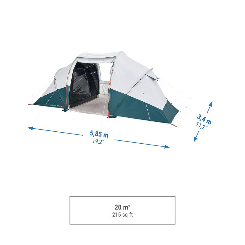 Cort camping 4 Persoane, 2 Camere, structură cu bețe ARPENAZ 4.2 Fresh&Black