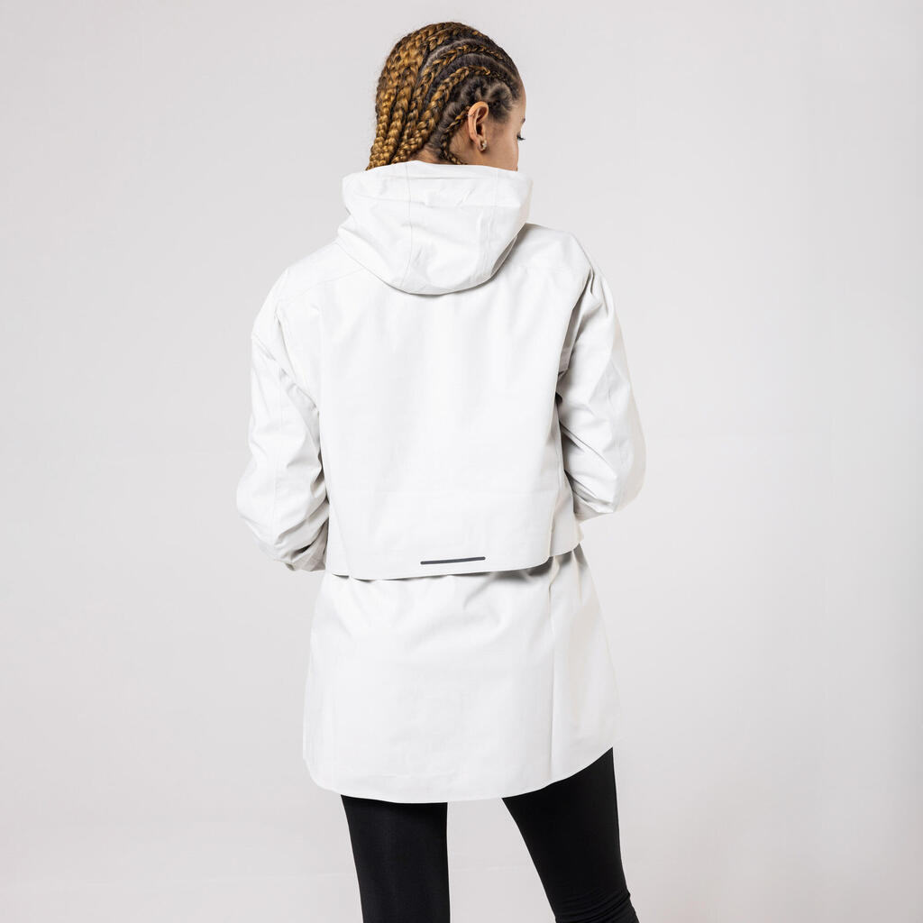 WOMEN'S RUN 500 RAIN JACKET - BEIGE