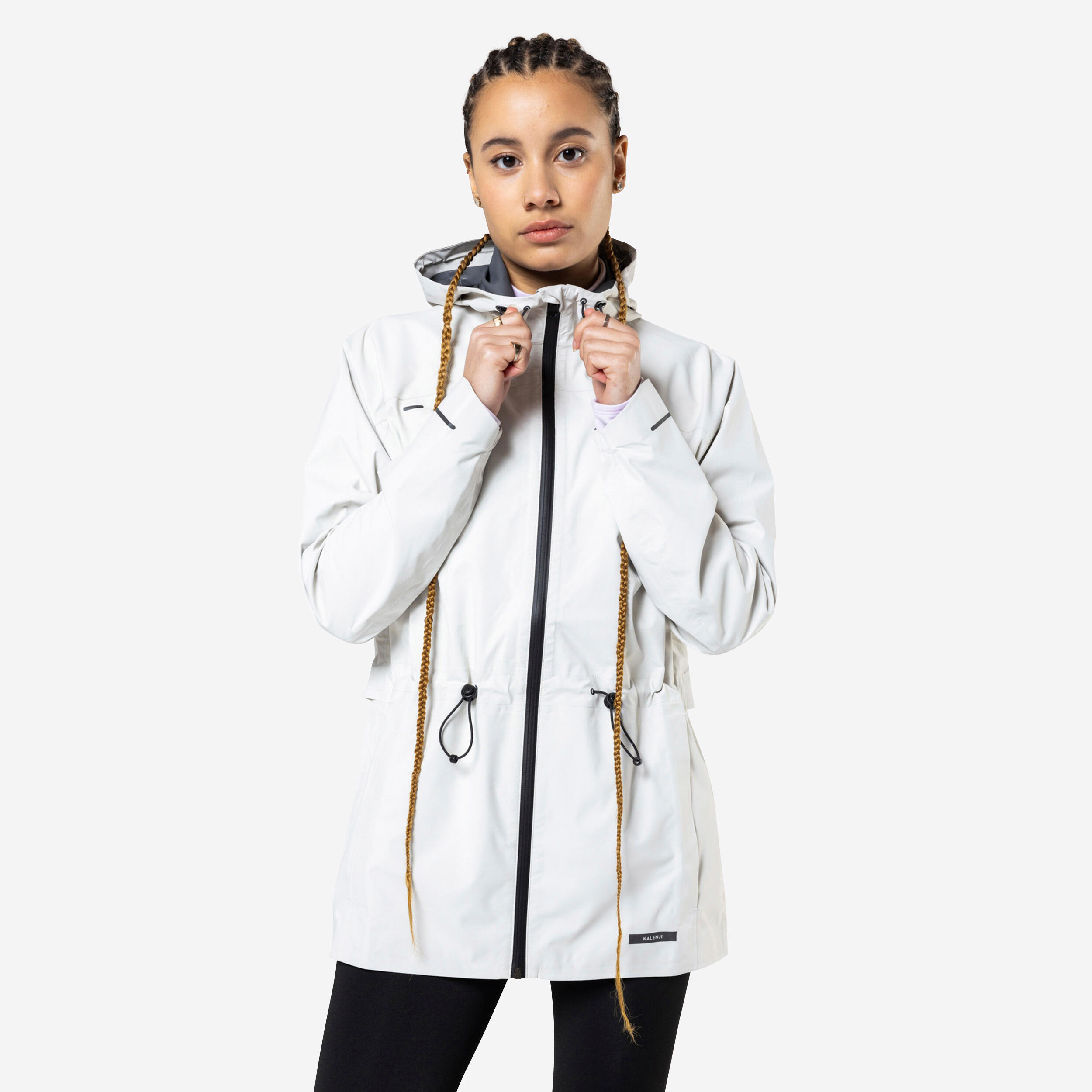 KALENJI WOMEN'S RUN 500 RAIN JACKET - BEIGE