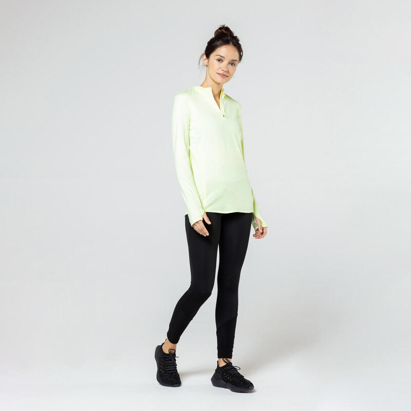 T-shirt manches longues chaud running femme - Zip warm jaune