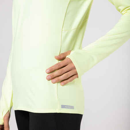 Moteriški bėgimo marškinėliai ilgomis rankovėmis su užtrauktuku „Run Warm“