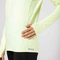 Women's warm long-sleeved running jacket-KIPRUN Run 100 Warm pastel yellow