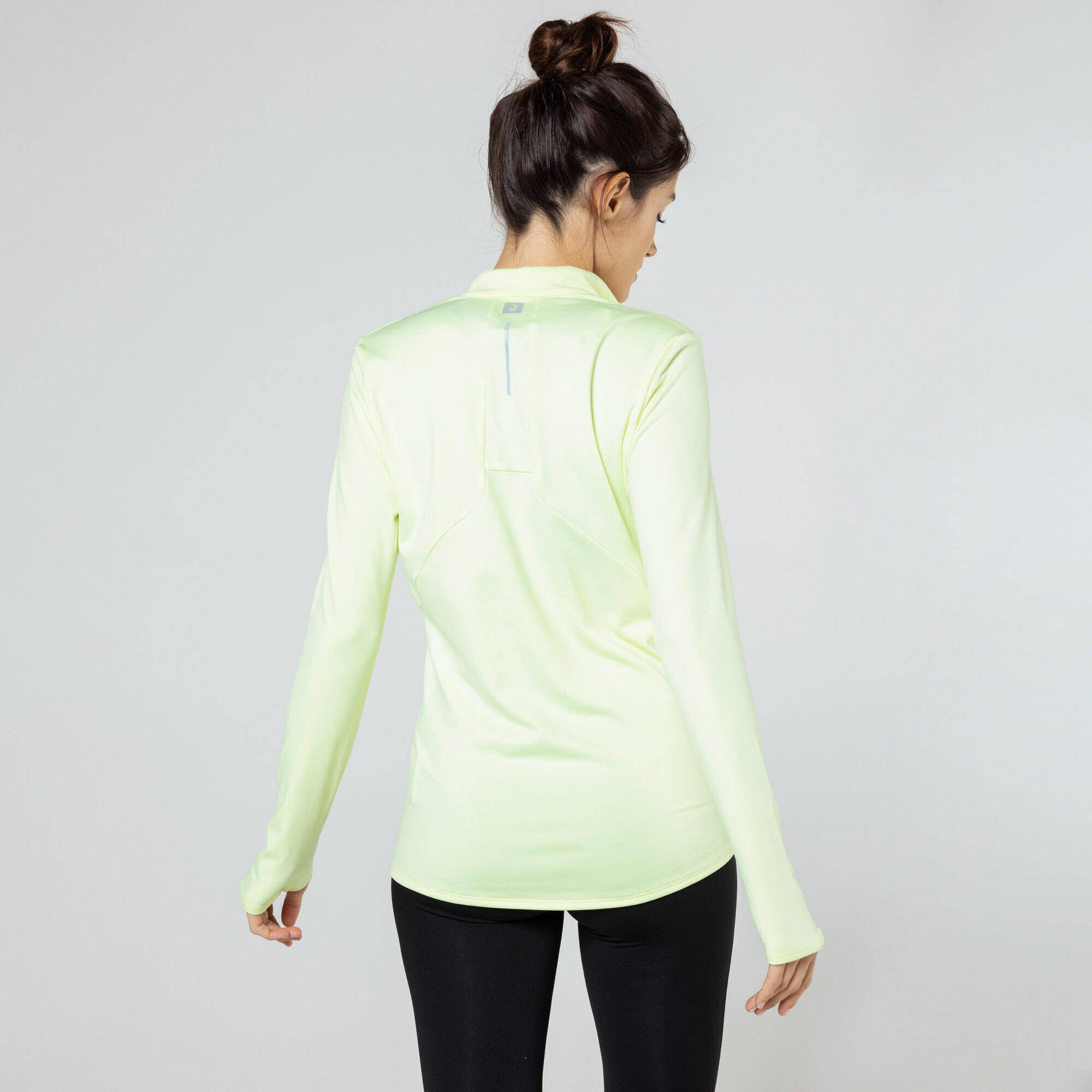 Women's warm long-sleeved running jacket-KIPRUN Run 100 Warm pastel yellow -  2