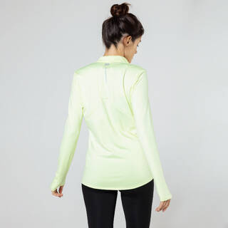 Women's warm long-sleeved running jacket-KIPRUN Run 100 Warm pastel yellow