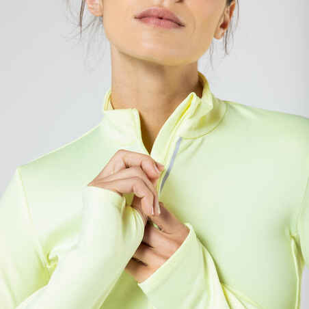 Women's warm long-sleeved running jacket-KIPRUN Run 100 Warm pastel yellow