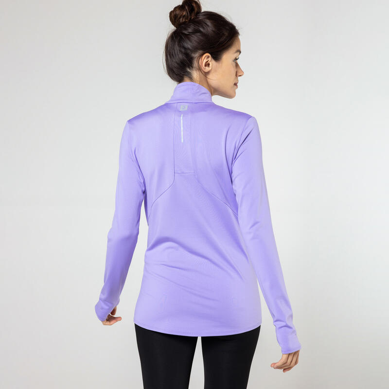 T-shirt manches longues chaud running femme - Zip warm violet