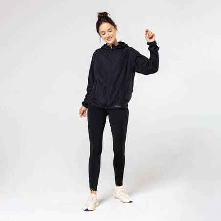 WOMEN'S RUN 100 WINDPROOF JACKET - BLACK