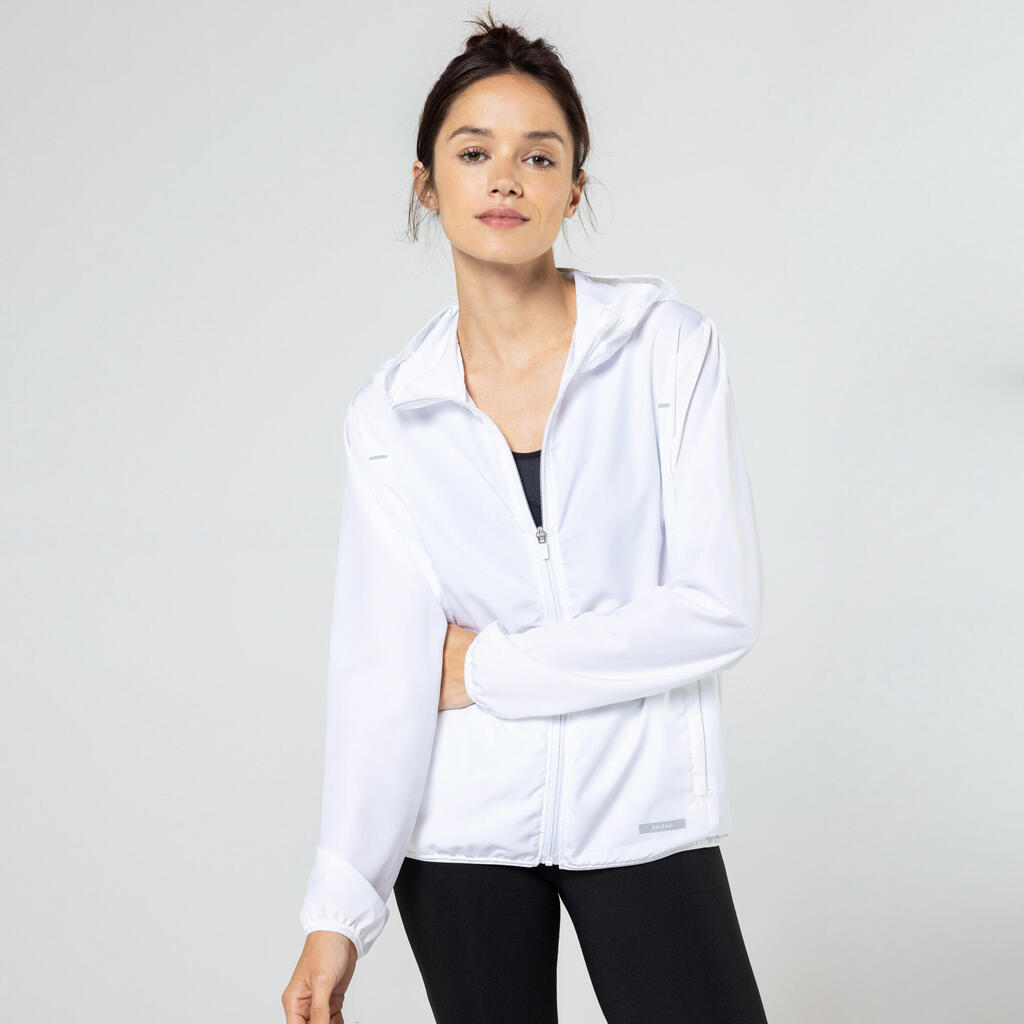 Veste coupe-vent de running Femme - KIPRUN Run 100 Wind Blanc ultra