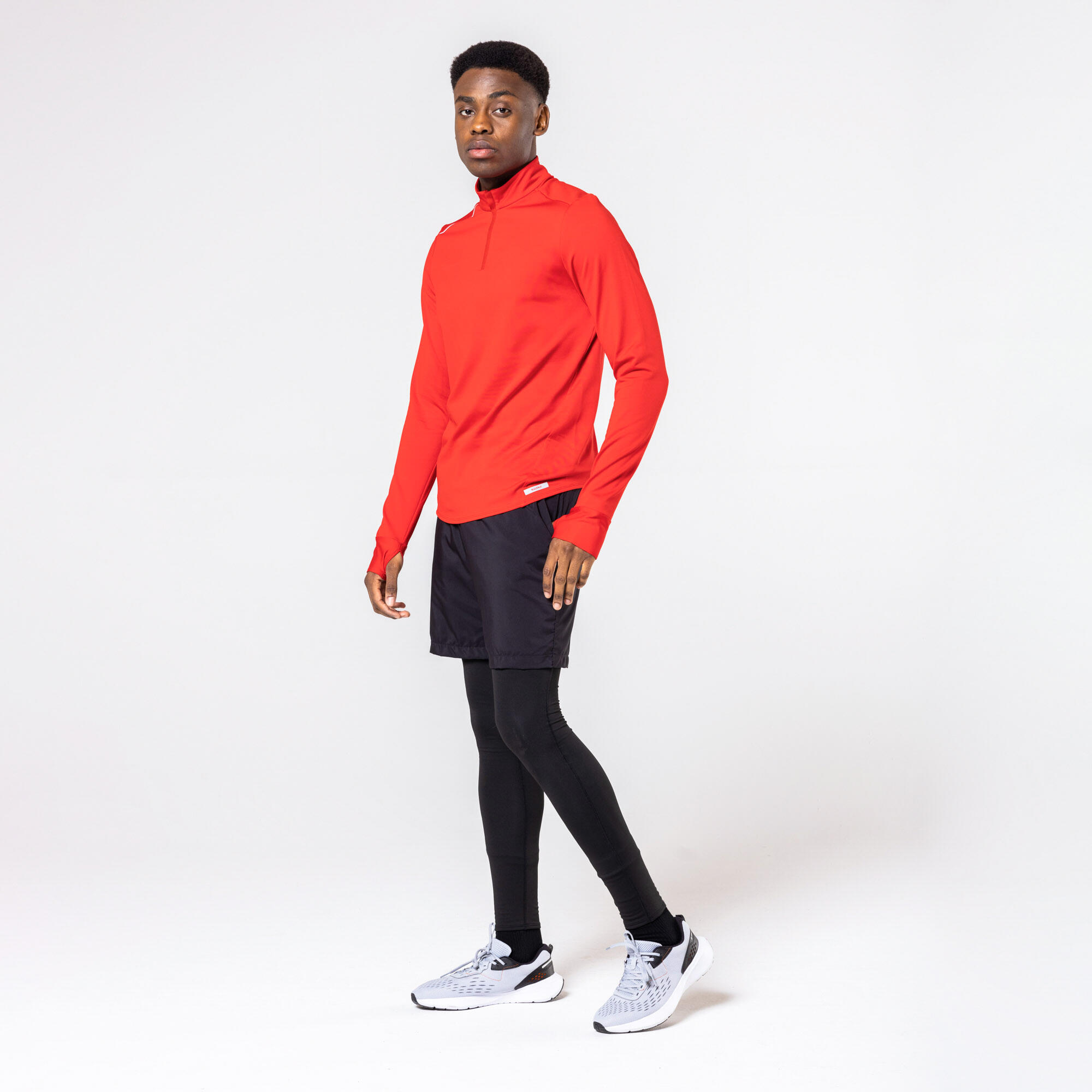 Men Running T-Shirt, Warm and Long-Sleeved, Run 100 Warm - Red