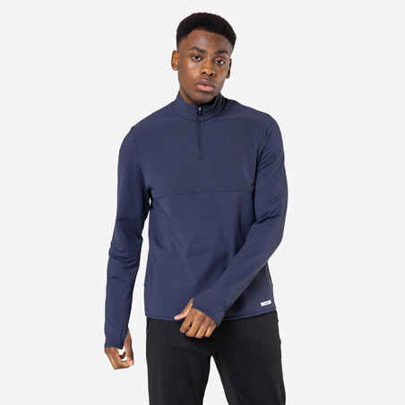 Men's KIPRUN Run 500 Warm Long-sleeved Zip Running T-Shirt - Blue