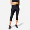 Women's Running Breathable Cropped Leggings KIPRUN Run 500 Dry-black