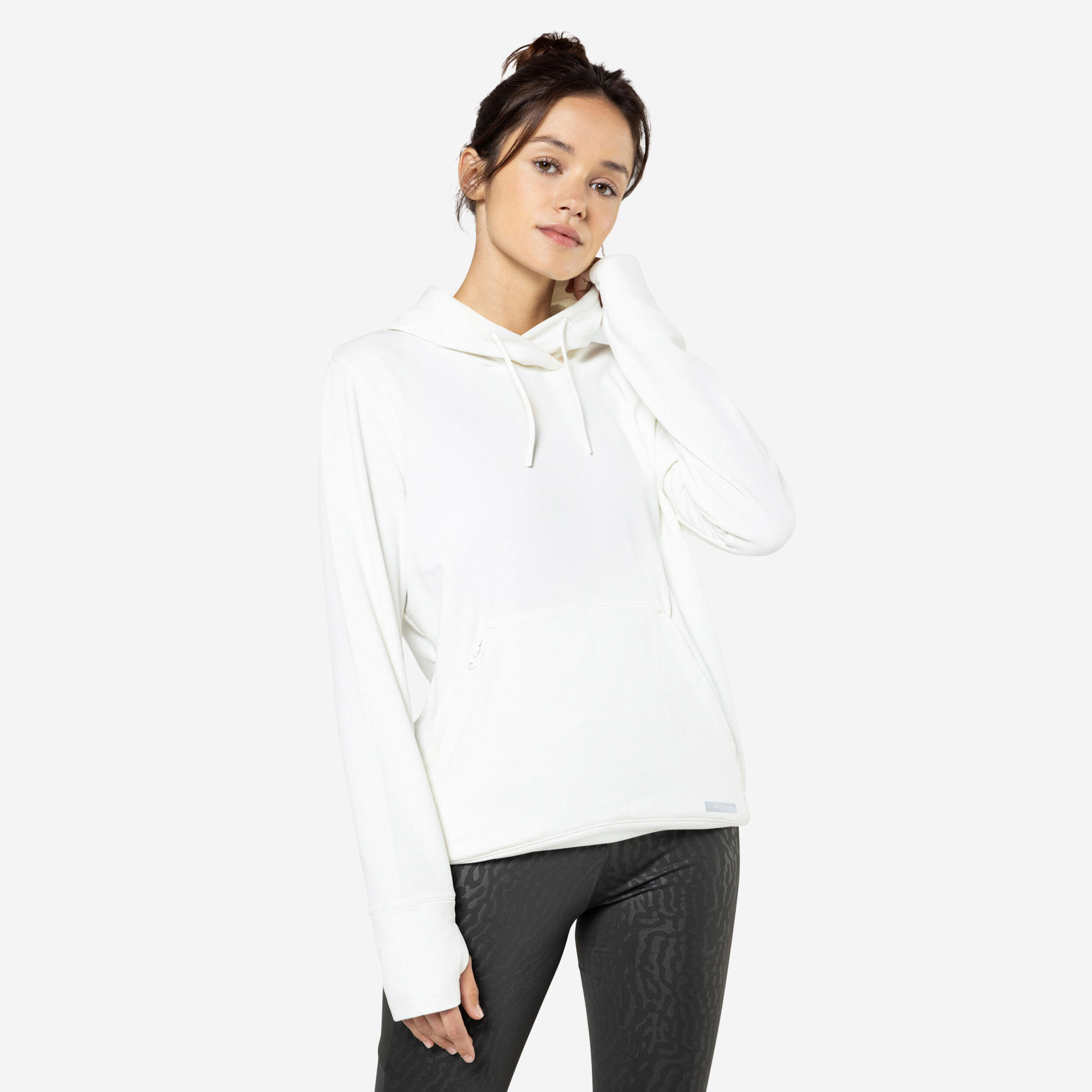 500 women's warm running hoodie - white 1/10