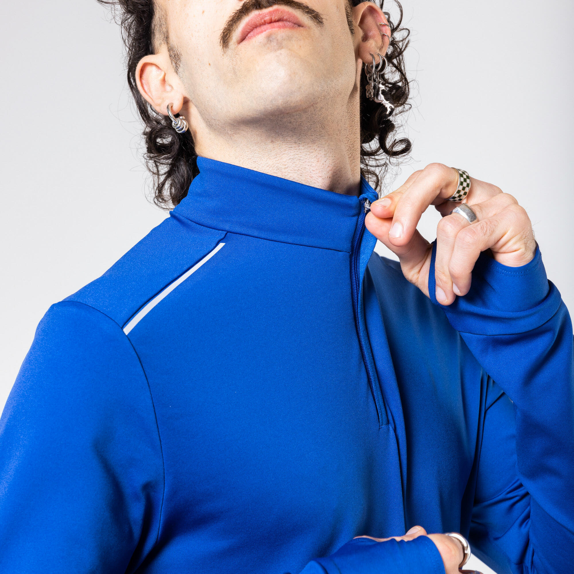 Men Running T-Shirt, Warm and Long-Sleeved, Run 100 Warm - Blue