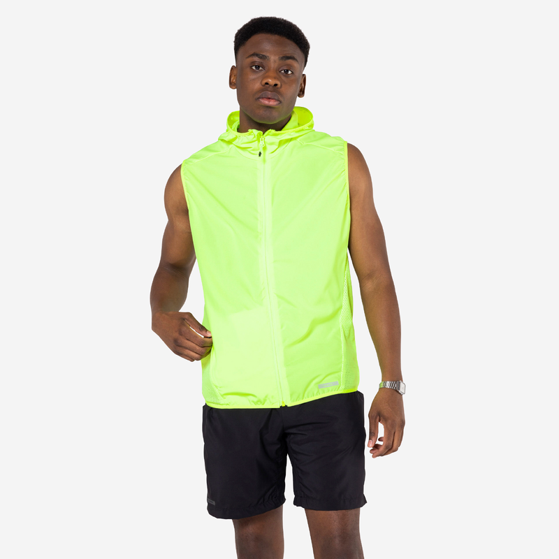 VESTE COUPE VENT SANS MANCHE RUN 100 HOMME VISIBILITE pour les clubs et collectivites Decathlon Pro