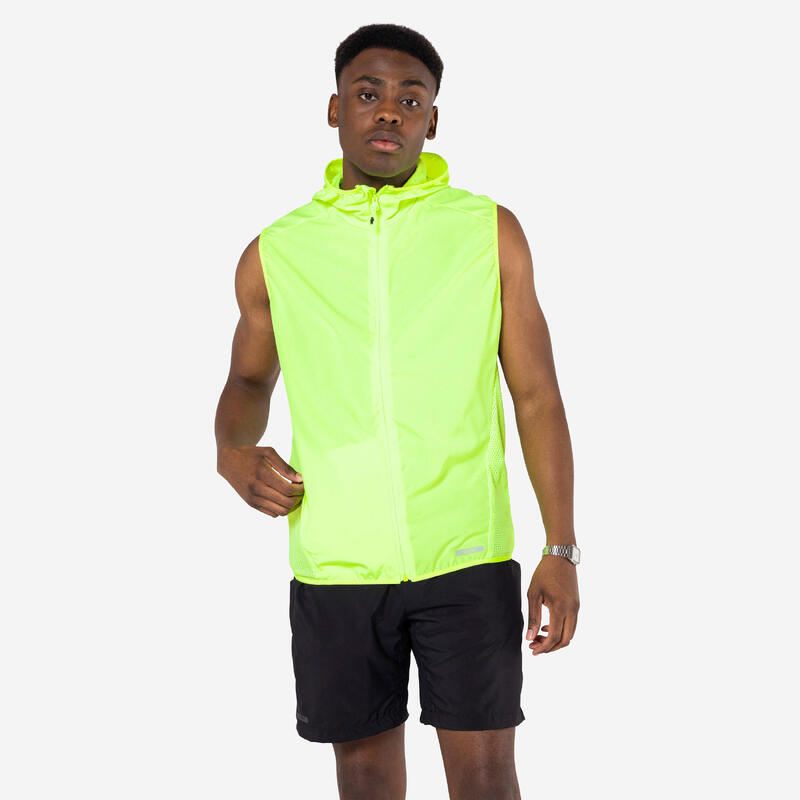 VESTE COUPE-VENT SANS MANCHE RUN 100 HOMME VISIBILITE