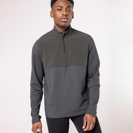 T-shirt zip chaud manches longues de running homme - kiprun run 500 warm gris