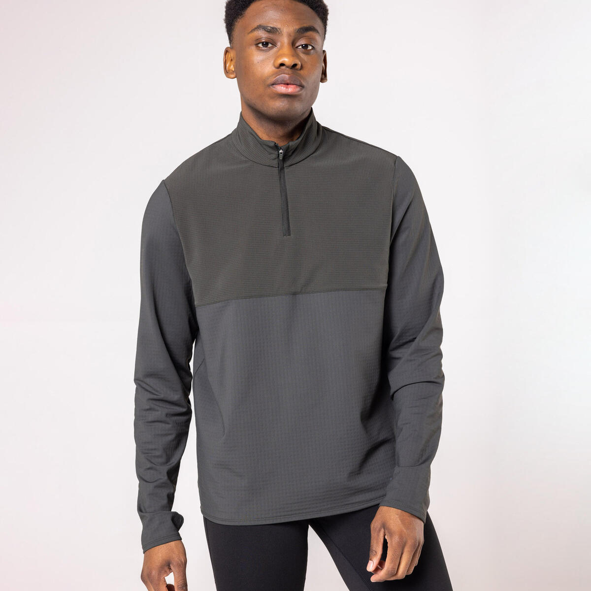 T-shirt running manches longues chaud homme - warm 500 vert foncé