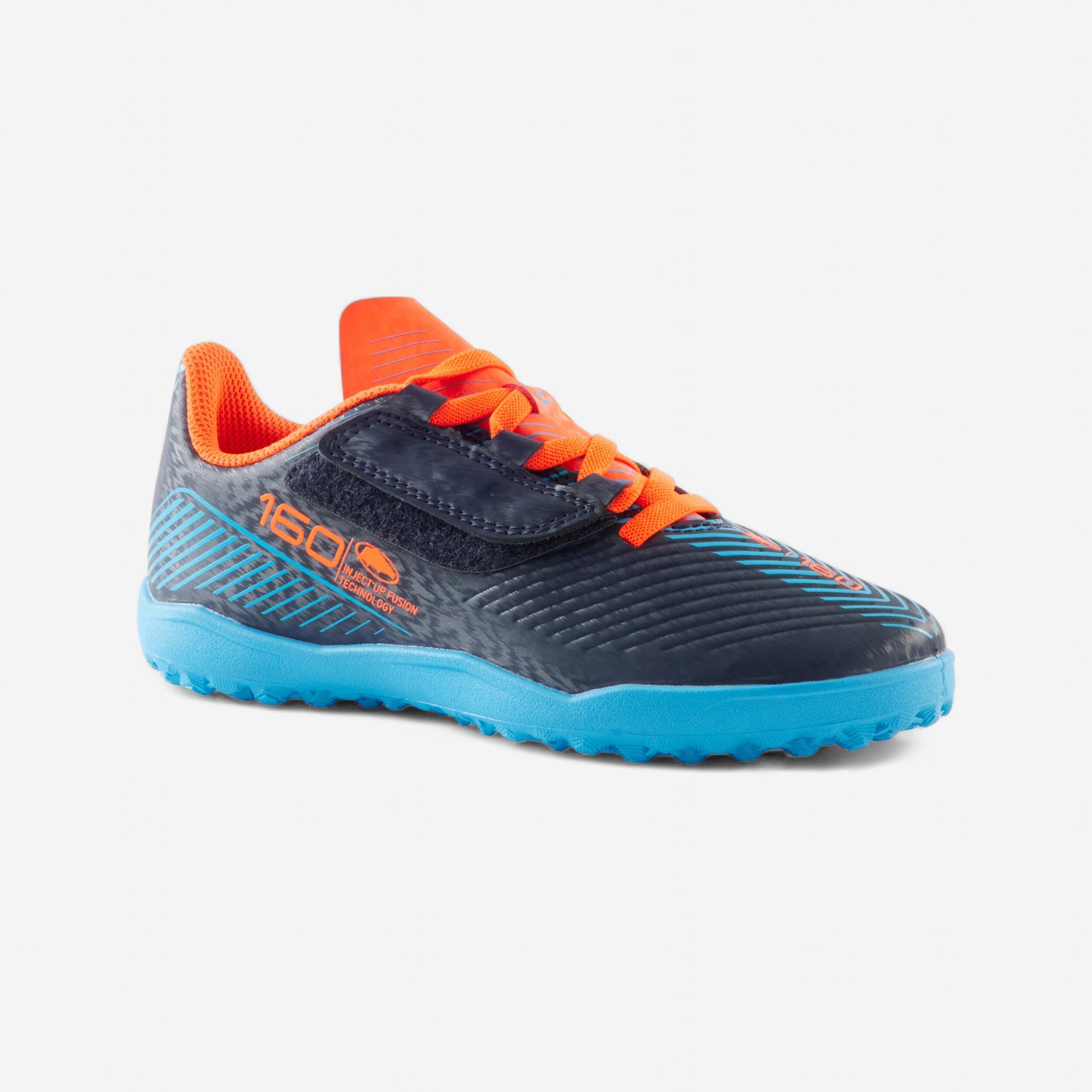 Kipsta - Chaussures De Football Enfant A Scratch 160 Easy Turf Bleu Marine - Chaussures De Football - Football / Futsal / Sepak - Bleu-orange-rouge -