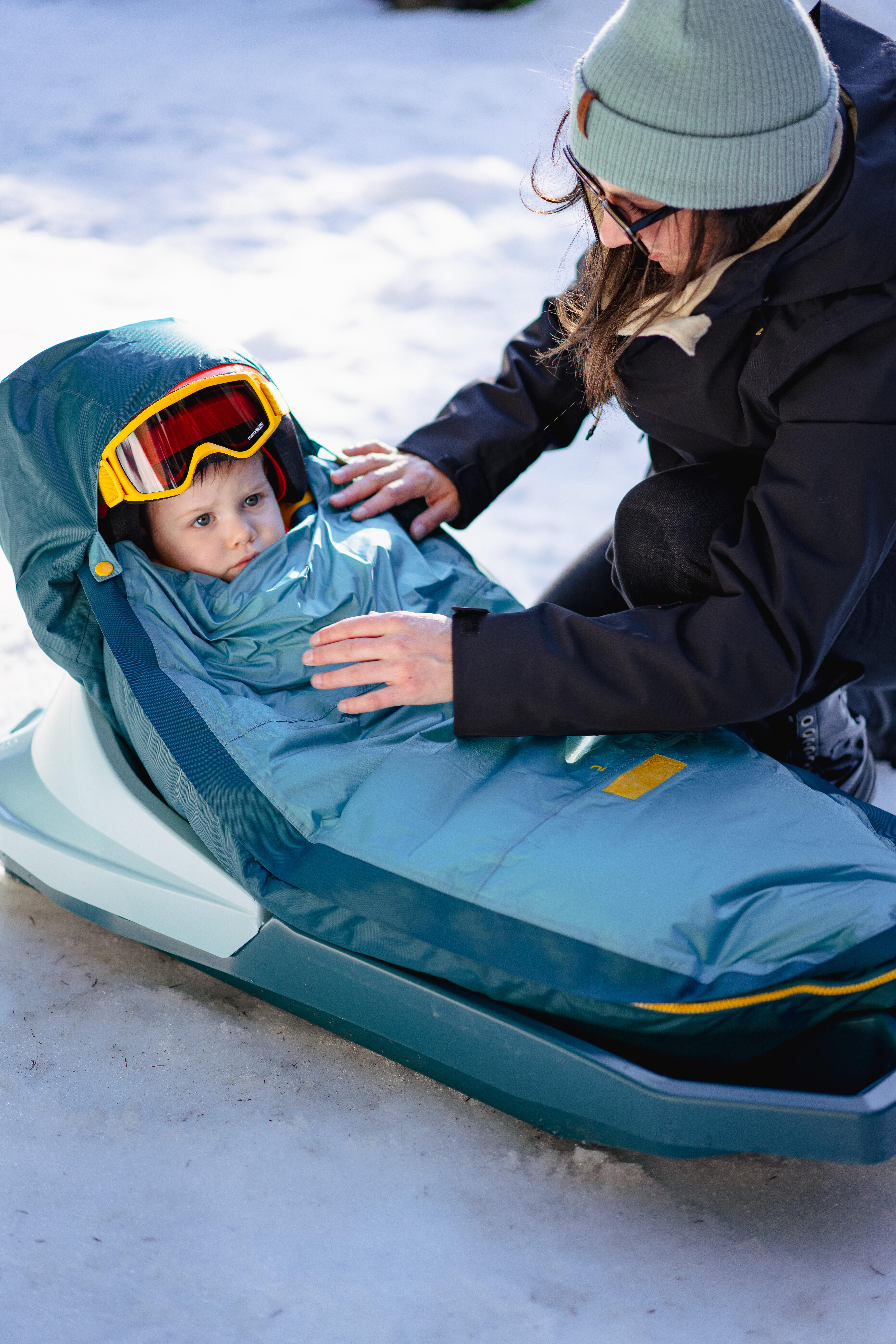 Cagoule bébé de ski / luge - WARM REVERSE verte et bleue WEDZE