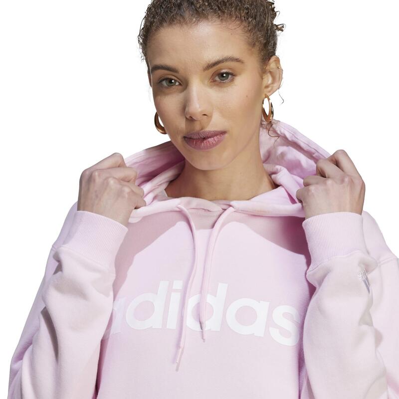 Felpa donna fitness Adidas 100% cotone con cappuccio rosa