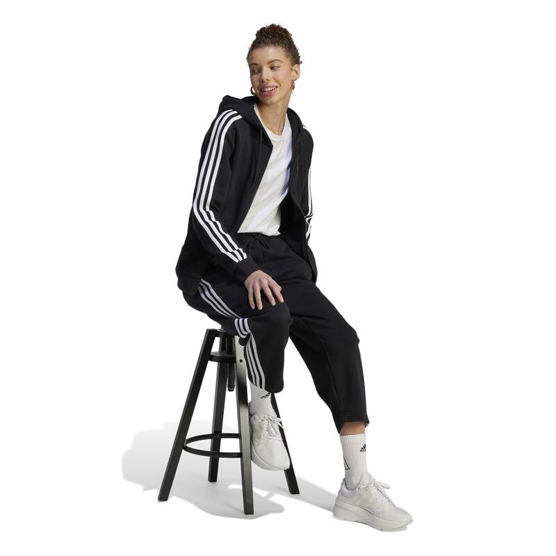 Felpa donna fitness Adidas misto cotone con cappuccio nera