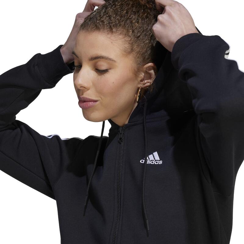 Felpa donna fitness Adidas misto cotone con cappuccio nera