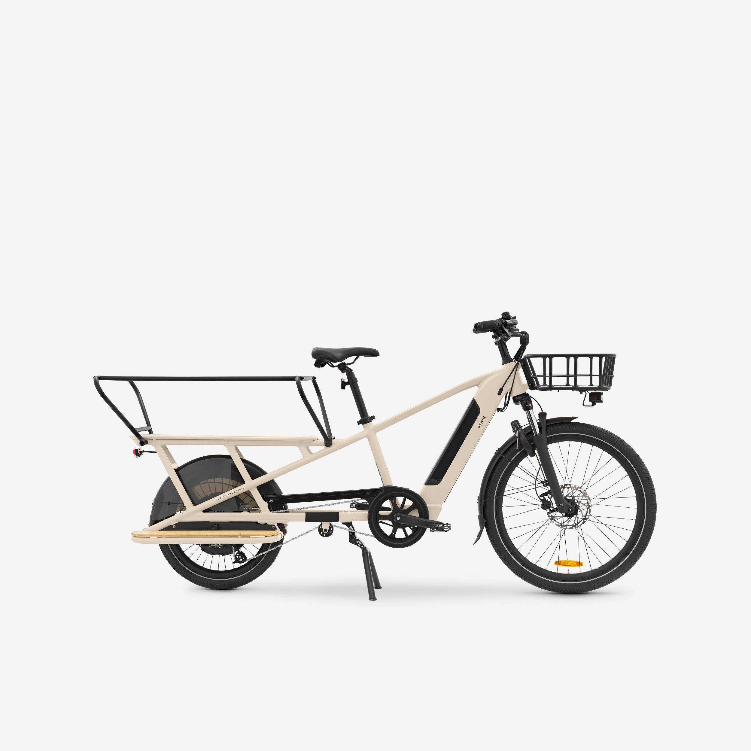 BTWIN Rear Loading Electric Longtail Cargo Bike R500E - Beige