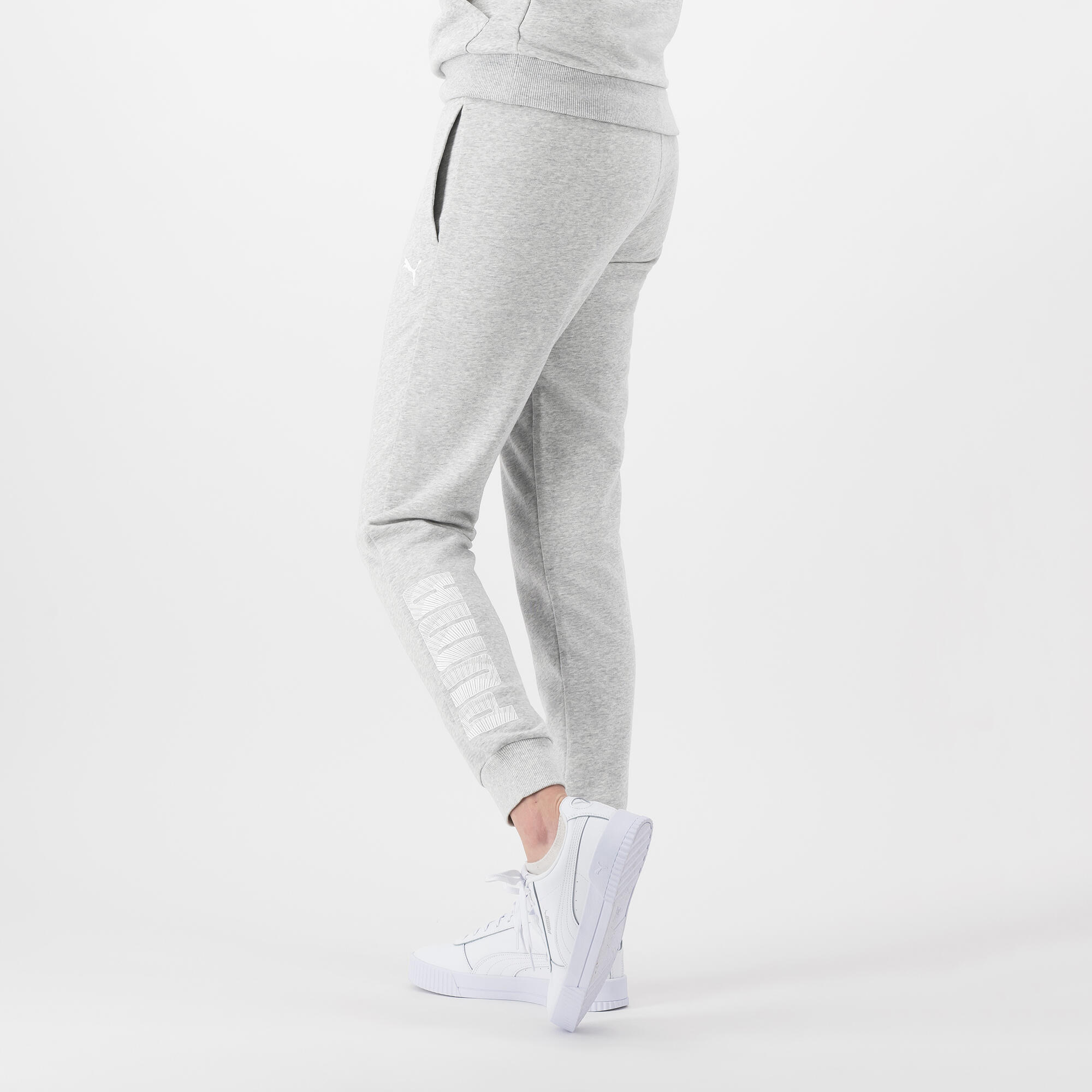 Felpa donna fitness Puma con cappuccio misto cotone grigia 4/7