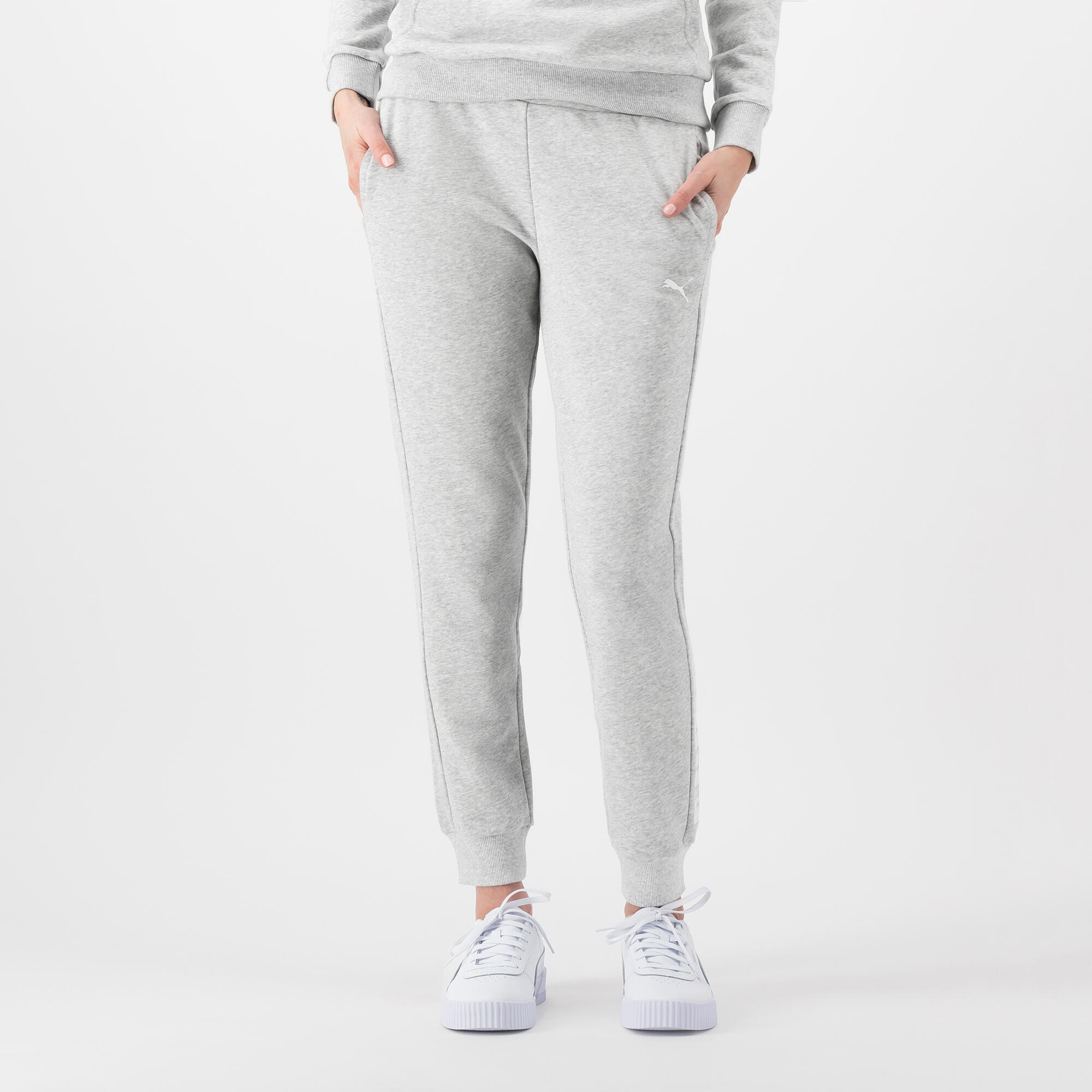 Felpa donna fitness Puma con cappuccio misto cotone grigia 3/7