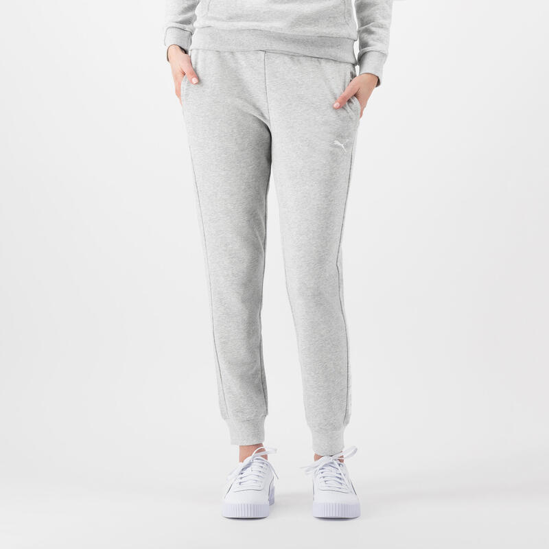 Felpa donna fitness Puma con cappuccio misto cotone grigia