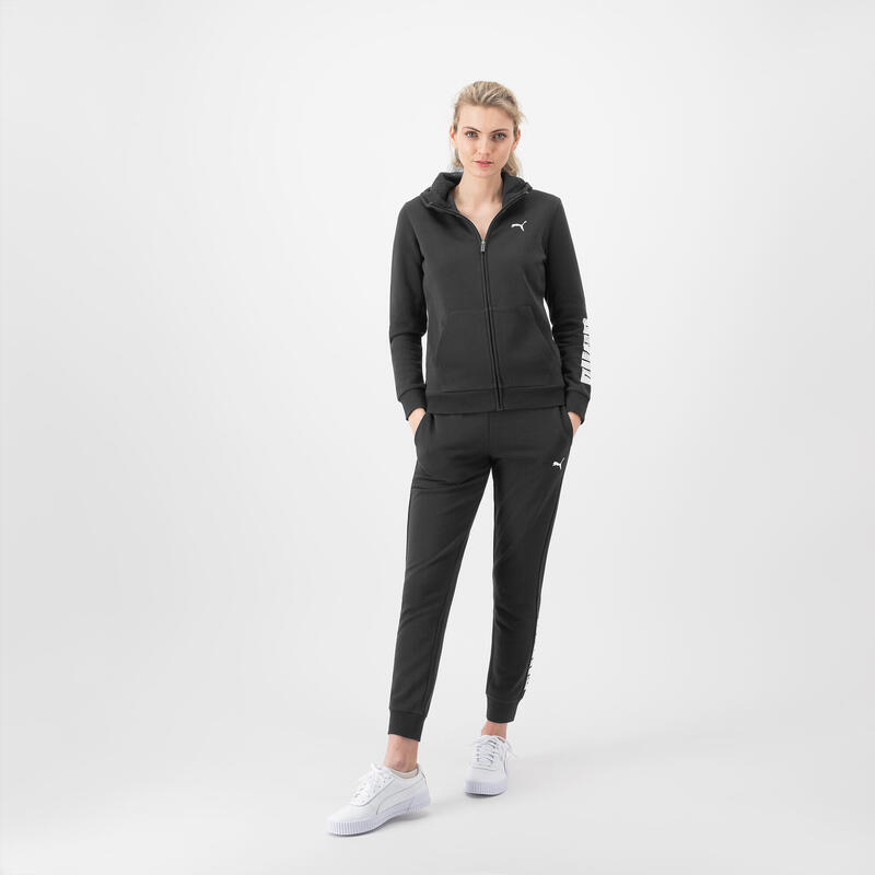 Felpa donna fitness Puma con zip e cappuccio misto cotone pesante nera