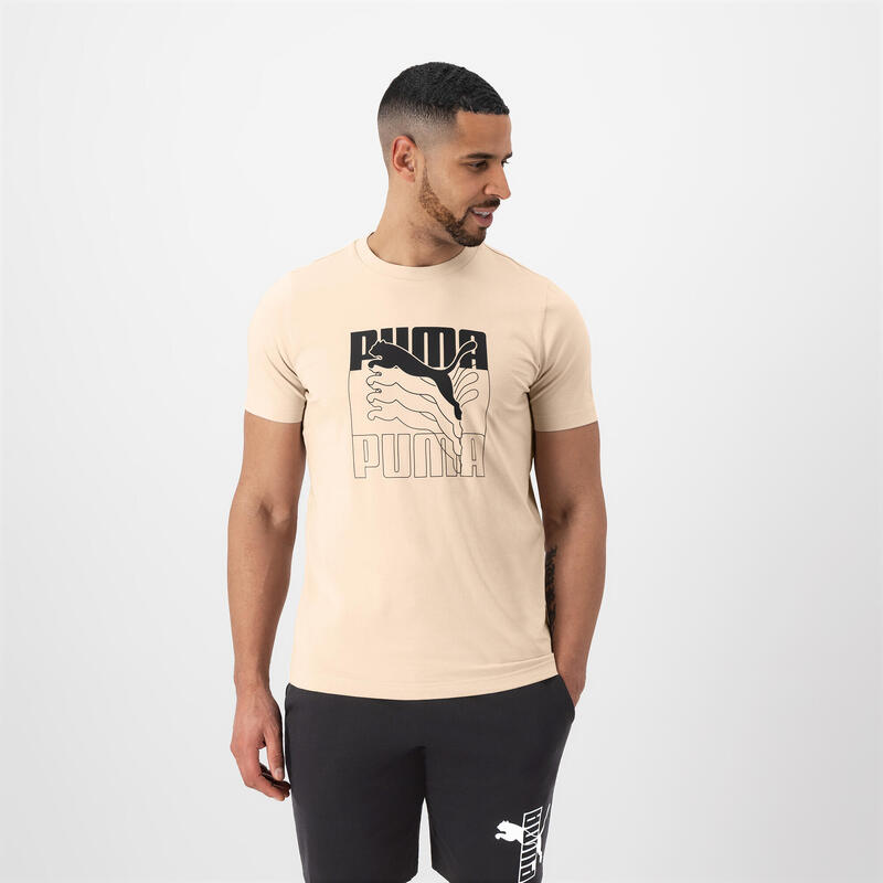 Camiseta Fitness Puma Hombre Beis Manga Corta Algodón