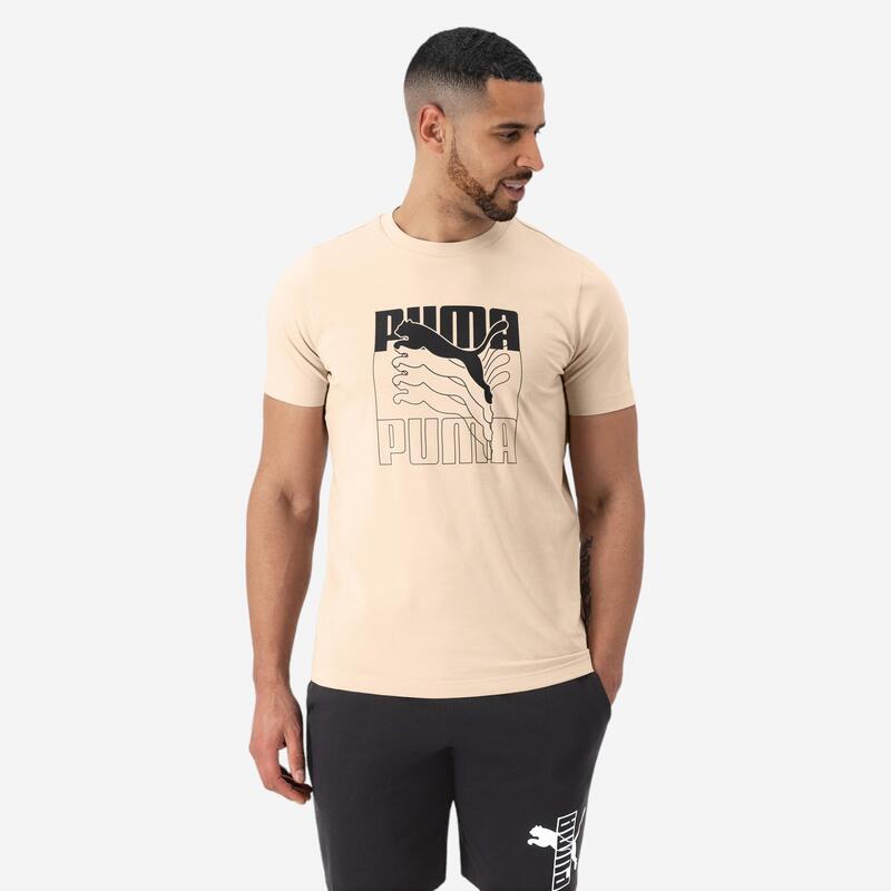 Camiseta Fitness Puma Hombre Beis Manga Corta Algodón