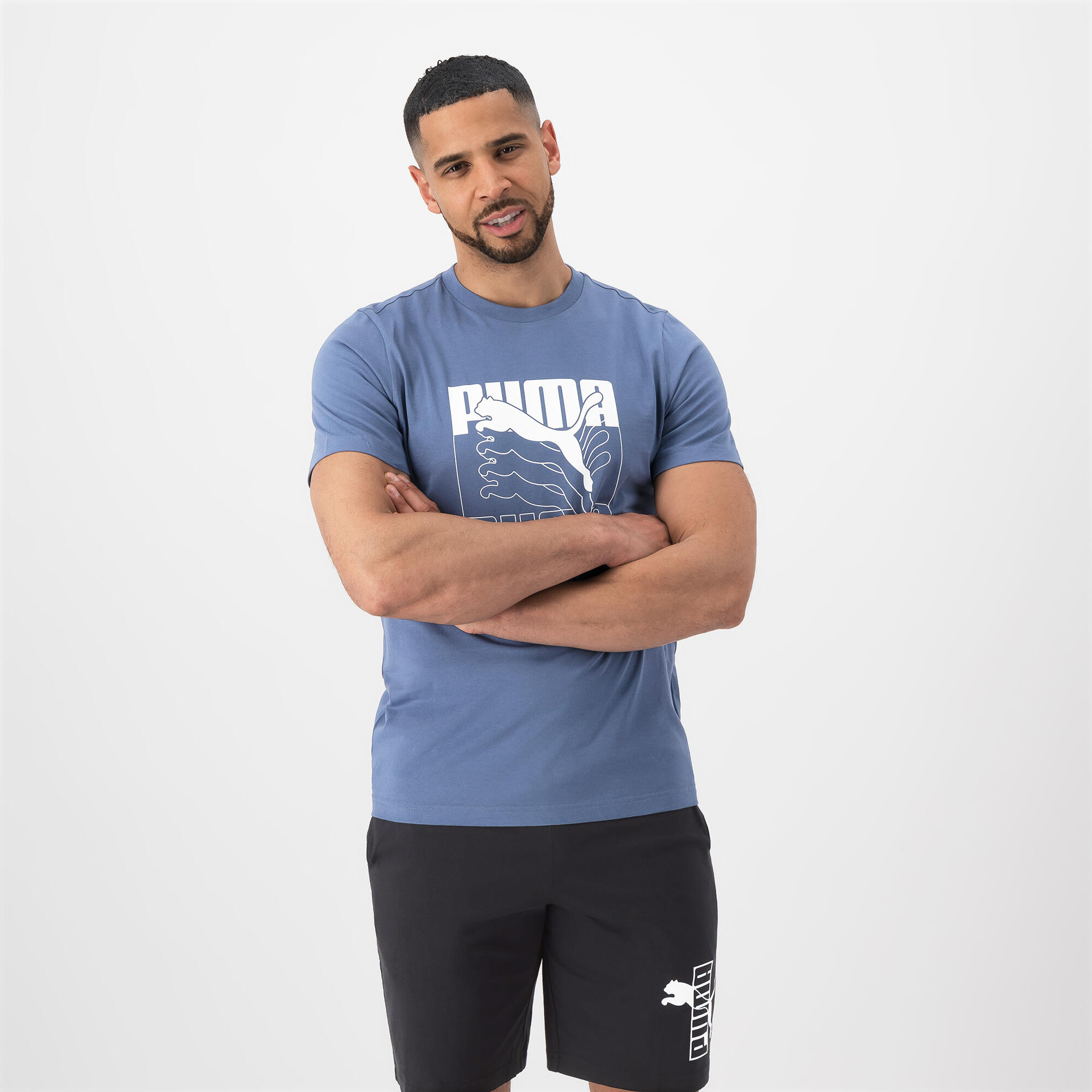 Men's Short-Sleeved Cotton Fitness T-Shirt - Blue 2/5